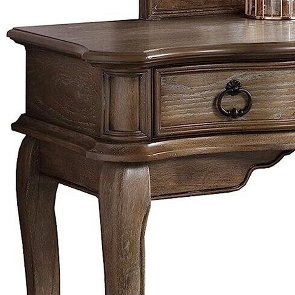 Fyn 60 Inch Vanity Desk Set with Stool and Mirror Brown Solid Wood By Casagear Home BM314380