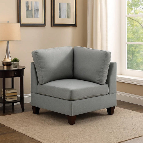Remy 32 Inch Modular Corner Sofa Chair, Soft Gray Chenille, Solid Wood By Casagear Home