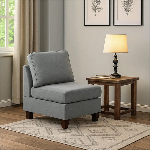 Remy 32 Inch Modular Armless Sofa Chair, Soft Gray Chenille, Solid Wood By Casagear Home
