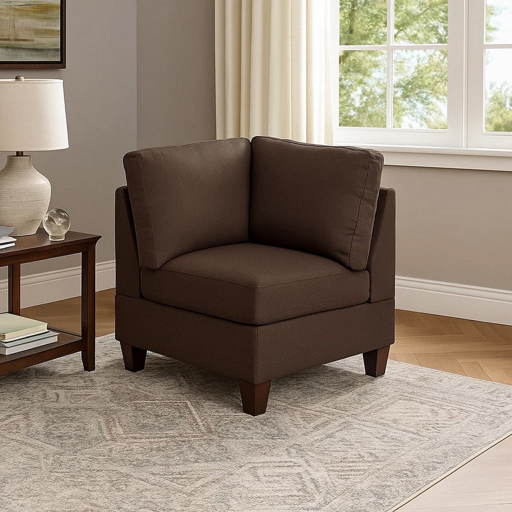 Remy 32 Inch Modular Corner Sofa Chair, Soft Brown Chenille, Solid Wood By Casagear Home