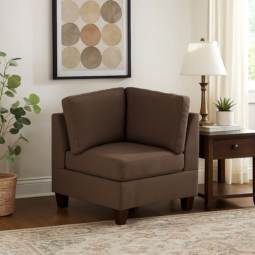 Remy 32 Inch Modular Corner Sofa Chair, Soft Brown Chenille, Solid Wood By Casagear Home