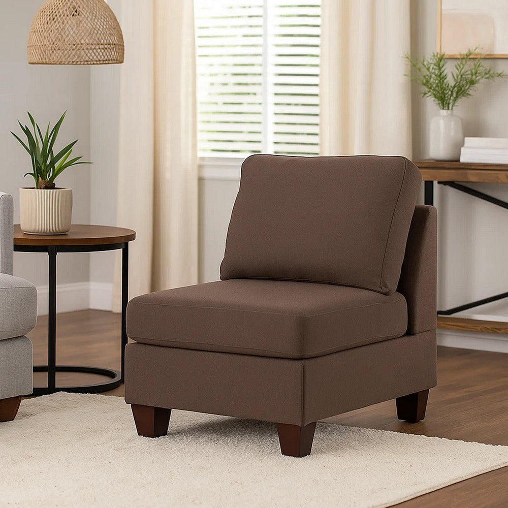 Remy 32 Inch Modular Armless Sofa Chair, Soft Brown Chenille, Solid Wood By Casagear Home