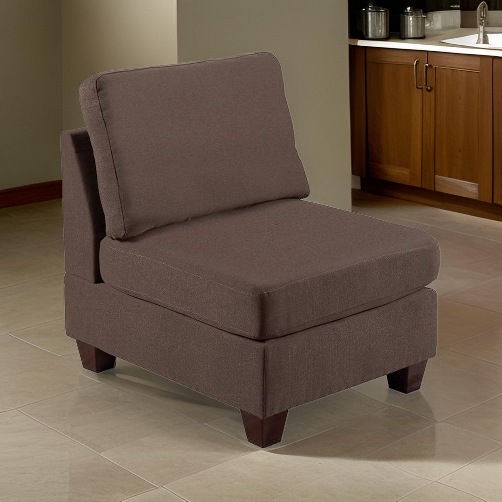 Remy 32 Inch Modular Armless Sofa Chair, Soft Brown Chenille, Solid Wood By Casagear Home