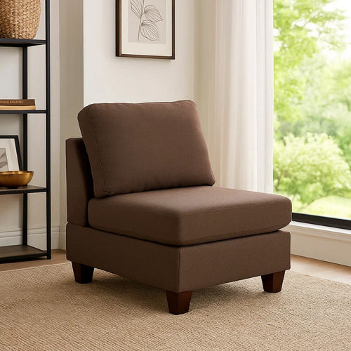 Remy 32 Inch Modular Armless Sofa Chair, Soft Brown Chenille, Solid Wood By Casagear Home