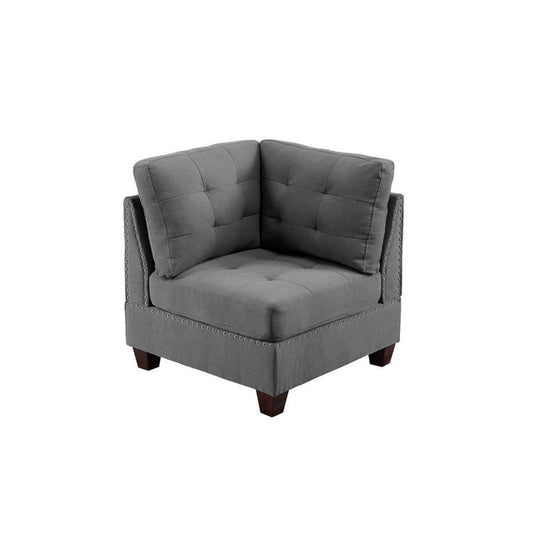 Lemy 32 Inch Modular Corner Sofa Chair, Tufted Gray Upholstery, Solid Wood By Casagear Home