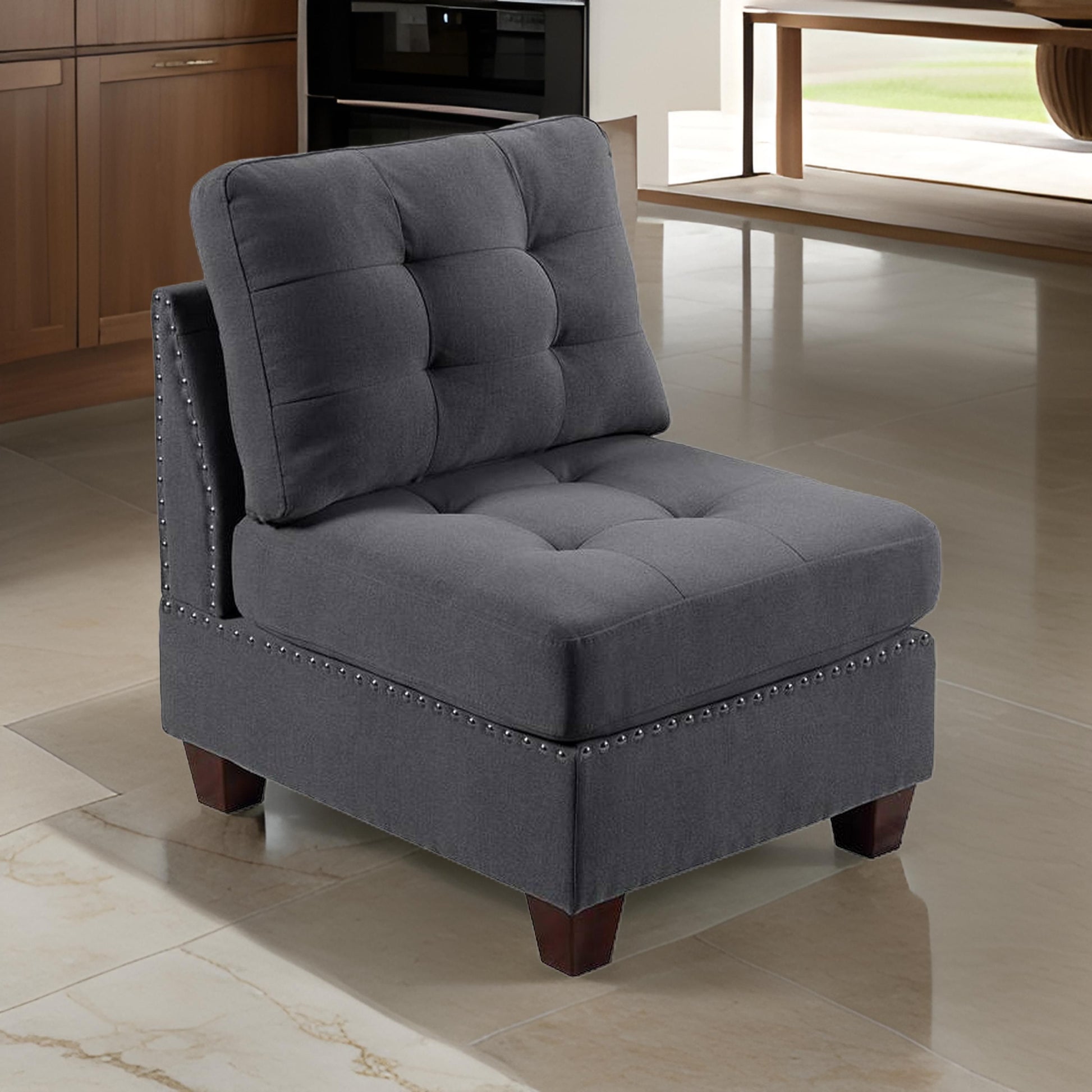 Lemy 32 Inch Modular Armless Sofa Chair Tufted Gray Upholstery Solid Wood By Casagear Home BM314390