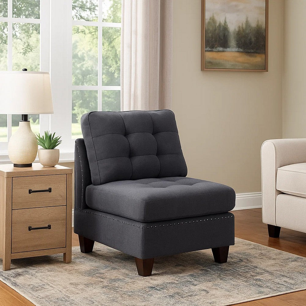 Lemy 32 Inch Modular Armless Sofa Chair, Tufted Gray Upholstery, Solid Wood By Casagear Home