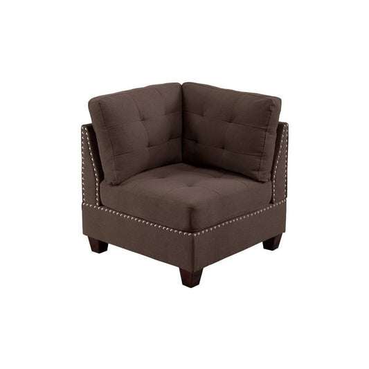 Lemy 32 Inch Modular Corner Sofa Chair, Tufted Brown Upholstery, Solid Wood By Casagear Home