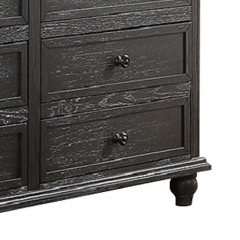 Zenny 58 Inch Wide Dresser with 6 Drawers Metal Knobs Farmhouse Gray Wood By Casagear Home BM314394