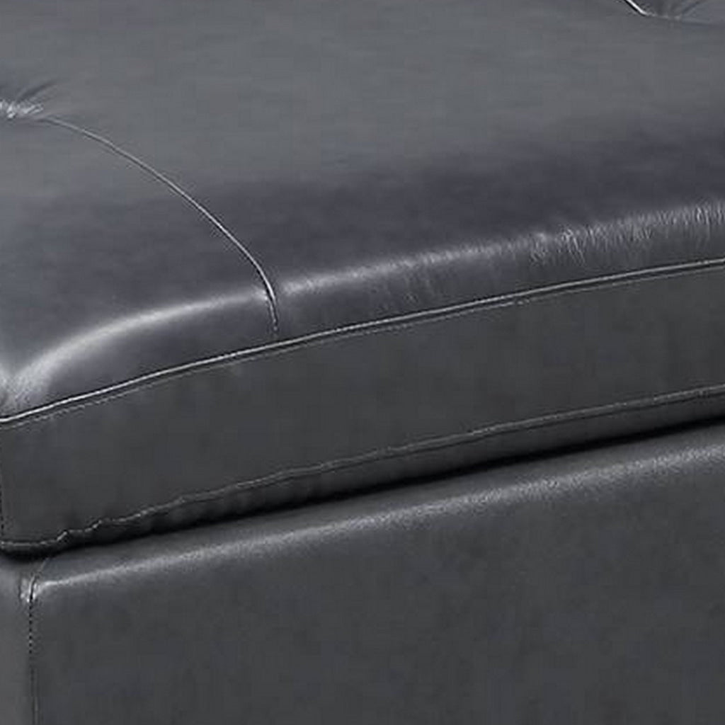 Hina 37 Inch Ottoman Black Faux Leather Upholstery Solid Wood By Casagear Home BM314399