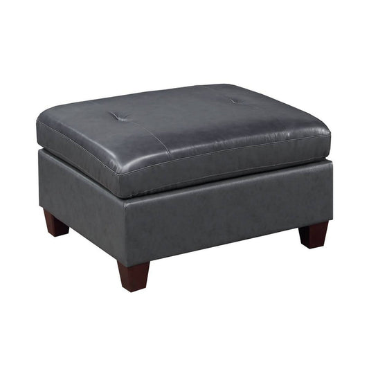 Hina 37 Inch Ottoman, Black Faux Leather Upholstery, Solid Wood By Casagear Home
