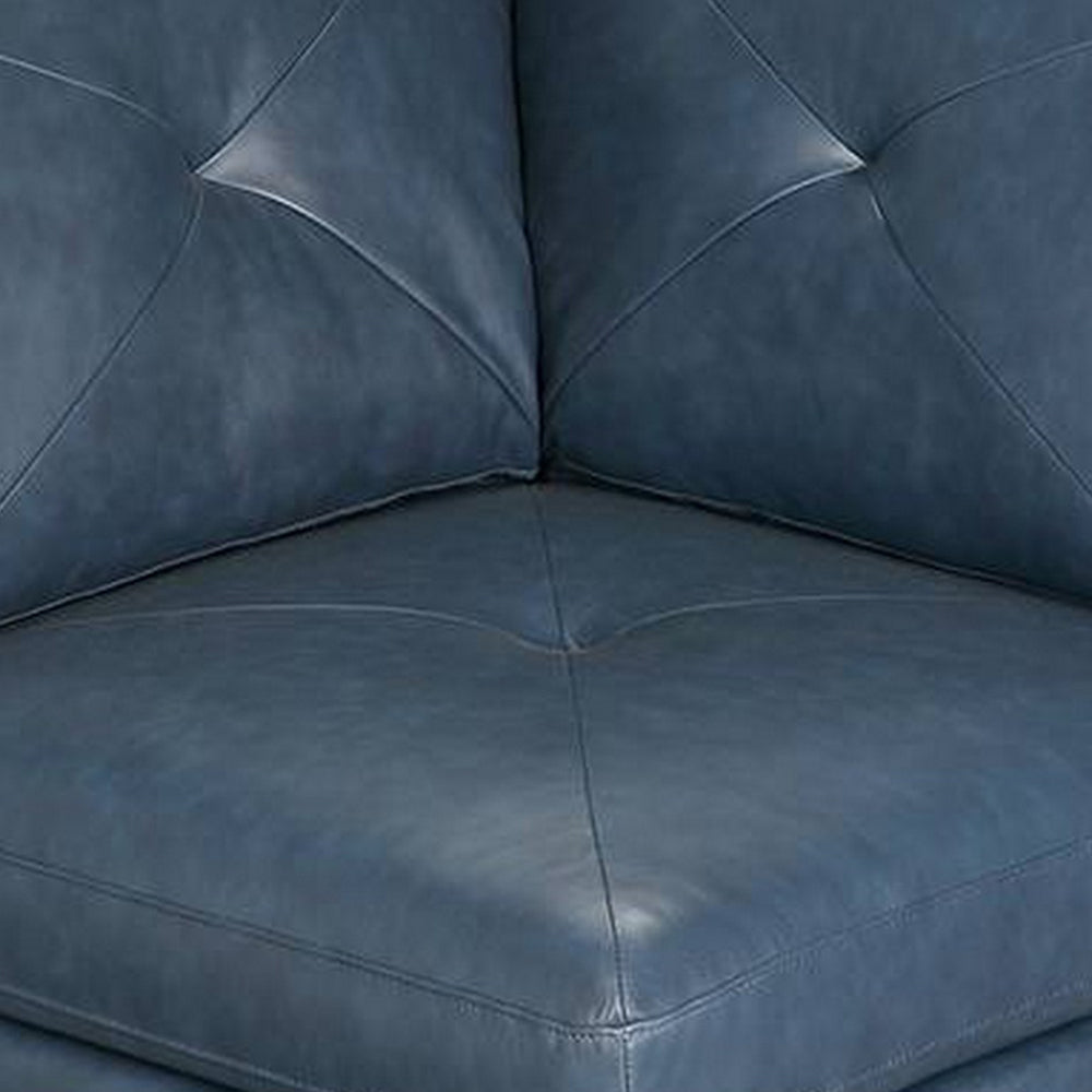 Samy 37 Inch Modular Corner Sofa Chair Padded Blue Faux Leather Wood By Casagear Home BM314402