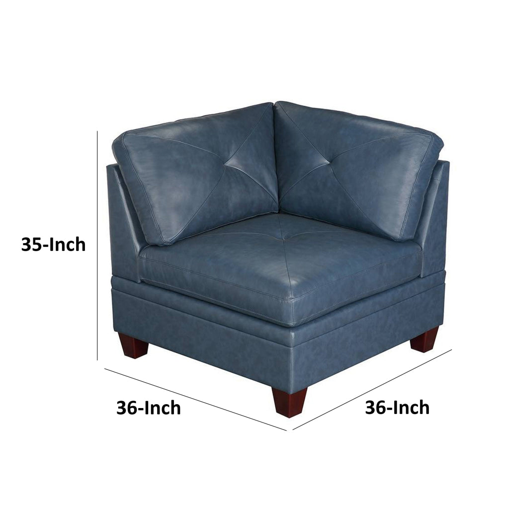 Samy 37 Inch Modular Corner Sofa Chair Padded Blue Faux Leather Wood By Casagear Home BM314402