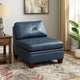 Samy 37 Inch Modular Armless Sofa Chair, Blue Faux Leather, Solid Wood By Casagear Home