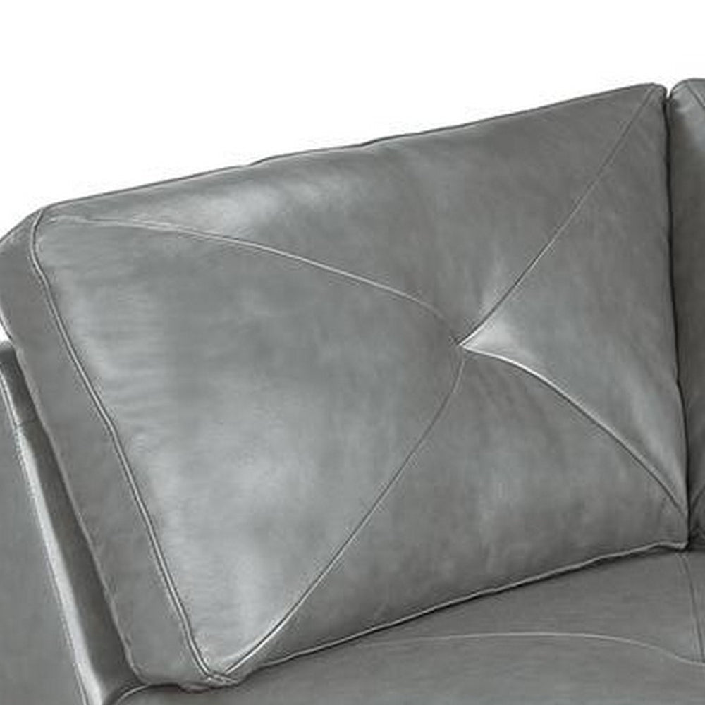 Samy 37 Inch Modular Corner Sofa Chair Padded Gray Faux Leather Wood By Casagear Home BM314404