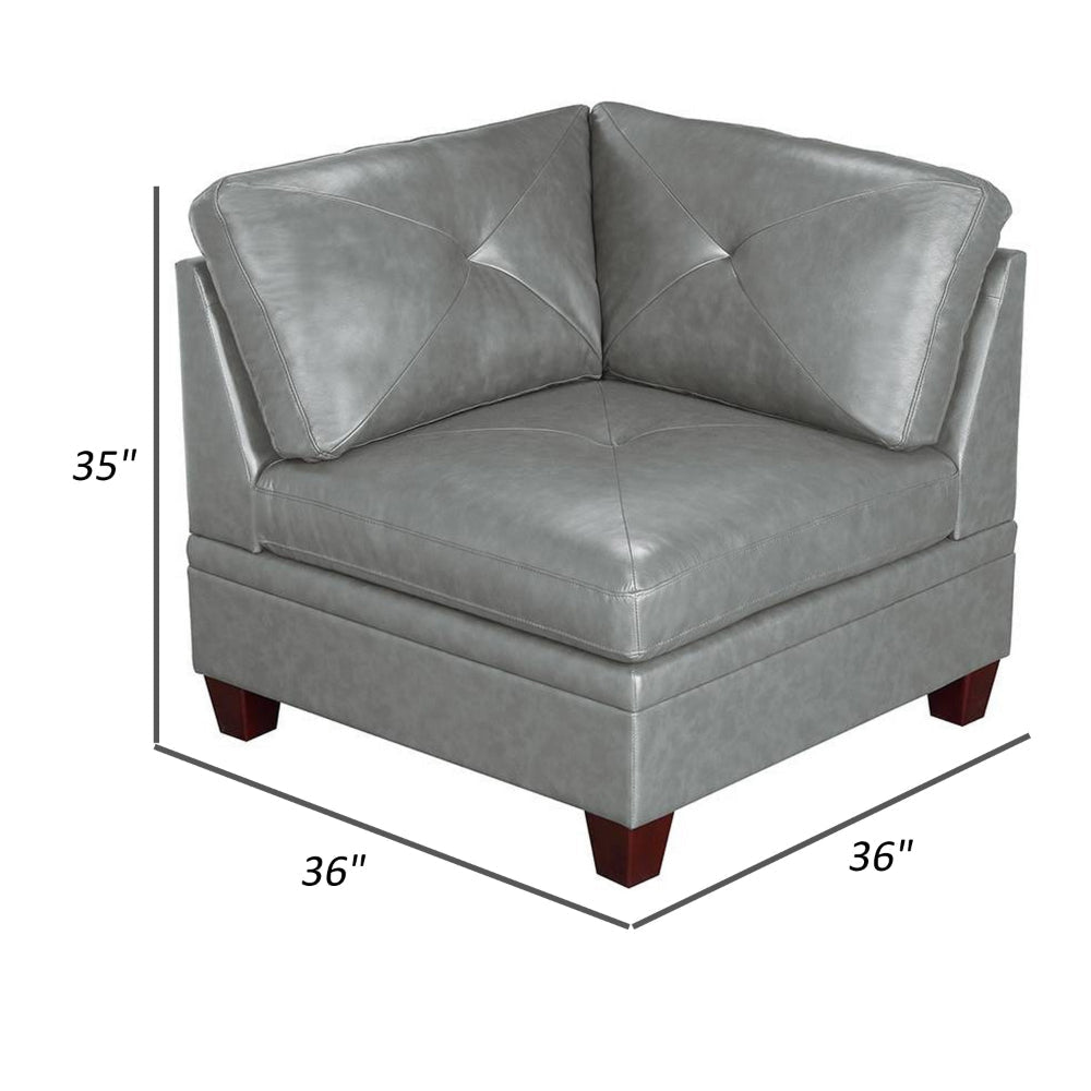 Samy 37 Inch Modular Corner Sofa Chair Padded Gray Faux Leather Wood By Casagear Home BM314404