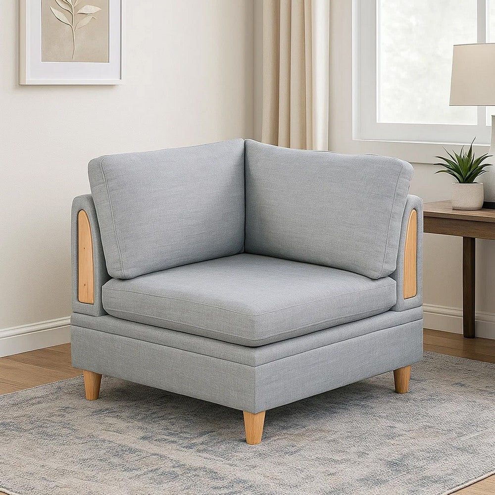 Gimy 37 Inch Modular Corner Sofa Chair, Light Gray Dorris Fabric, Wood By Casagear Home