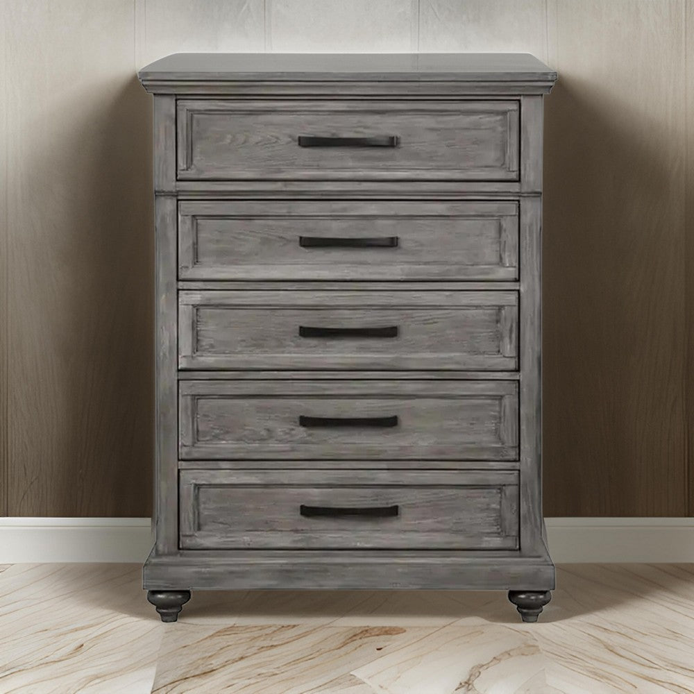 Fimmy 54 Inch Tall Dresser Chest with 5 Drawers Rustic Gray Wood Finish By Casagear Home BM314412