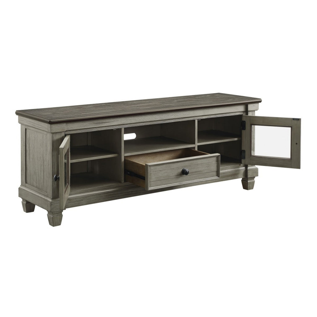 Rome 64 Inch TV Media Entertainment Console Brown and Gray Solid Wood By Casagear Home BM314413