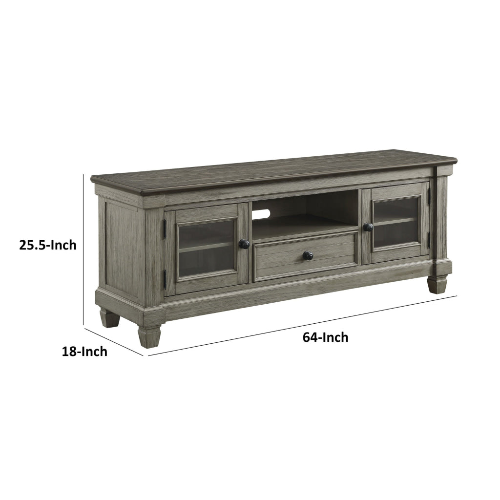 Rome 64 Inch TV Media Entertainment Console Brown and Gray Solid Wood By Casagear Home BM314413