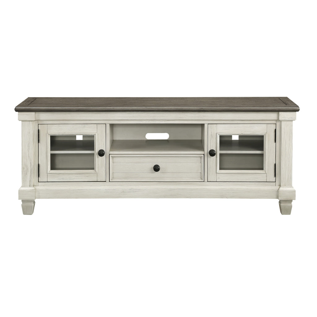 Rome 64 Inch TV Media Entertainment Console White Brown Solid Wood By Casagear Home BM314414