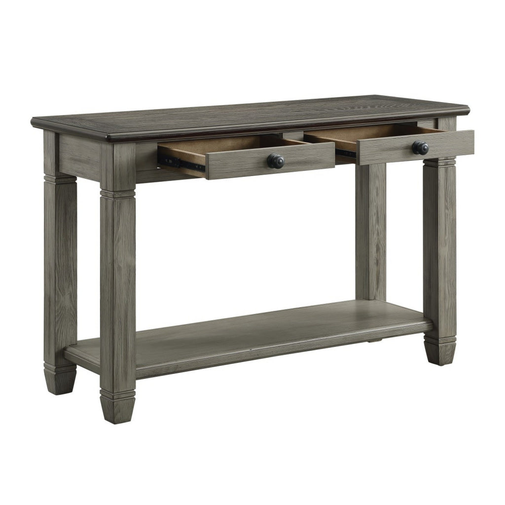 Rome 48 Inch Sofa Table Rectangular 2 Drawers Brown Gray Solid Wood By Casagear Home BM314415