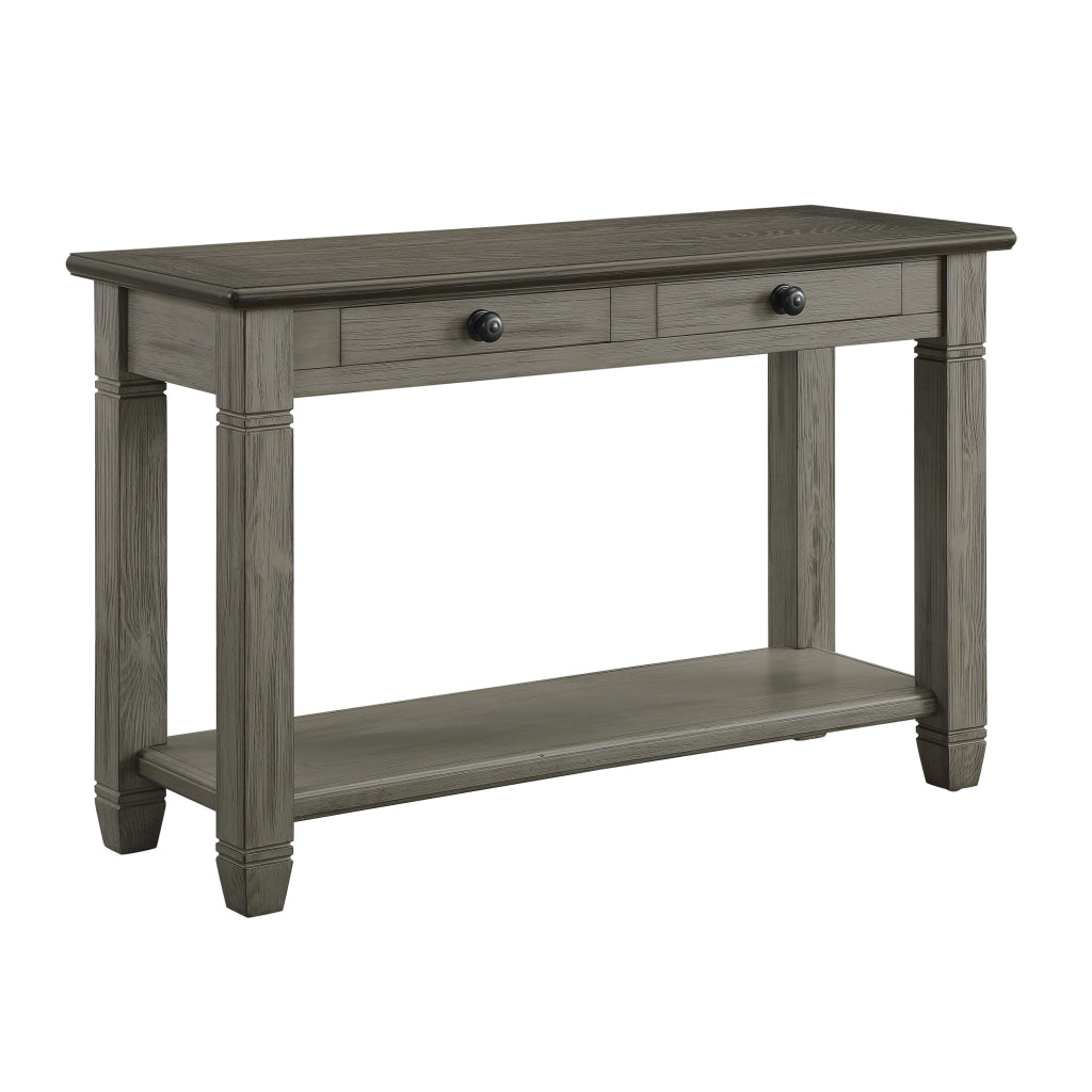 Rome 48 Inch Sofa Table, Rectangular, 2 Drawers, Brown, Gray, Solid Wood By Casagear Home