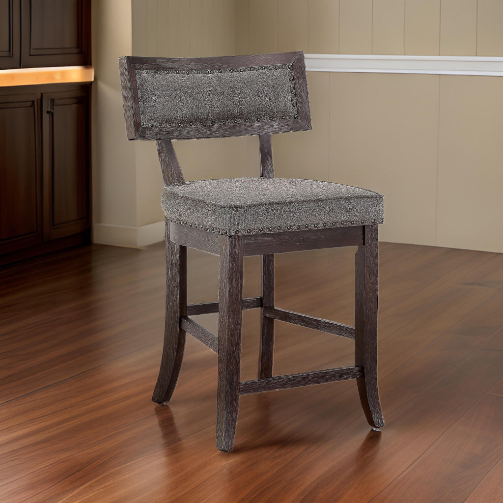 Shan 25 Inch Counter Height Chair, Nailhead Trim, Brown Wood, Set of 2 By Casagear Home