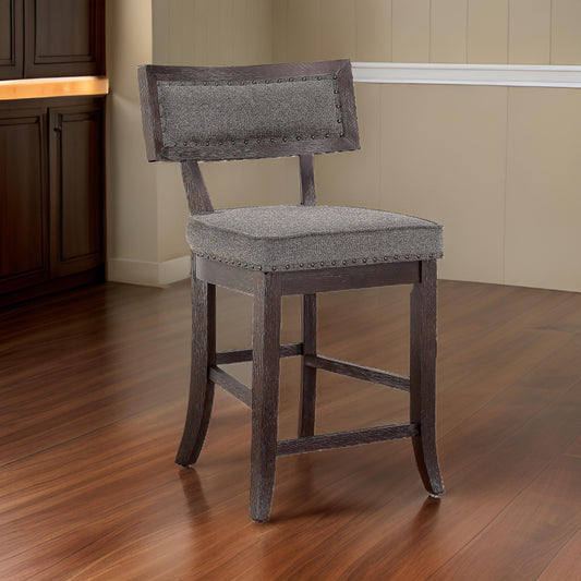 Shan 25 Inch Counter Height Chair, Nailhead Trim, Brown Wood, Set of 2 By Casagear Home