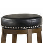 Bara 20 Inch Swivel Dining Stool Round Faux Leather Brown Set of 2 By Casagear Home BM314421