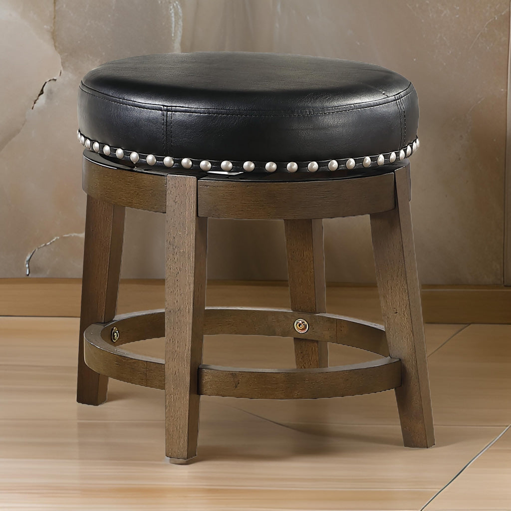 Bara 20 Inch Swivel Dining Stool Round Faux Leather Brown Set of 2 By Casagear Home BM314421