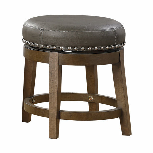 Bara 20 Inch Swivel Dining Stool, Gray Round Faux Leather, Set of 2, Brown By Casagear Home