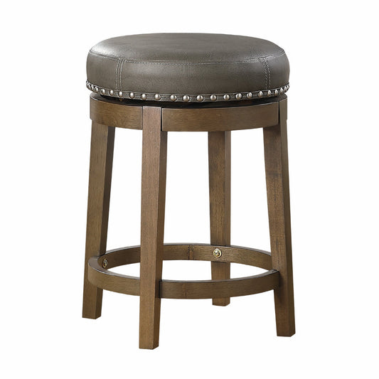 Bara 25 Inch Swivel Counter Stool Gray Round Faux Leather, Brown, Set of 2 By Casagear Home