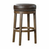 Bara 31 Inch Swivel Barstool, Brown Round Faux Leather Seat, Set of 2 By Casagear Home