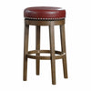 Bara 31 Inch Swivel Barstool, Red Round Faux Leather, Brown Wood, Set of 2 By Casagear Home