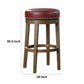 Bara 31 Inch Swivel Barstool Red Round Faux Leather Brown Wood Set of 2 By Casagear Home BM314427