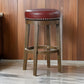 Bara 31 Inch Swivel Barstool, Red Round Faux Leather, Brown Wood, Set of 2 By Casagear Home