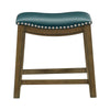 Miel 20 Inch Dining Stool Green Faux Leather Brown Solid Wood Nailheads By Casagear Home BM314430