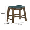 Miel 20 Inch Dining Stool Green Faux Leather Brown Solid Wood Nailheads By Casagear Home BM314430