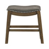 Miel 20 Inch Dining Stool Gray Faux Leather Brown Solid Wood Nailheads By Casagear Home BM314431