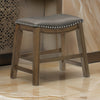 Miel 20 Inch Dining Stool Gray Faux Leather Brown Solid Wood Nailheads By Casagear Home BM314431