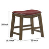 Miel 20 Inch Dining Stool Red Faux Leather Brown Solid Wood Nailheads By Casagear Home BM314432