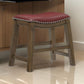 Miel 20 Inch Dining Stool Red Faux Leather Brown Solid Wood Nailheads By Casagear Home BM314432