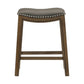 Miel 26 Inch Counter Height Stool Gray Faux Leather Seat Brown Solid Wood By Casagear Home BM314433