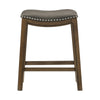 Miel 26 Inch Counter Height Stool, Gray Faux Leather Seat, Brown Solid Wood By Casagear Home