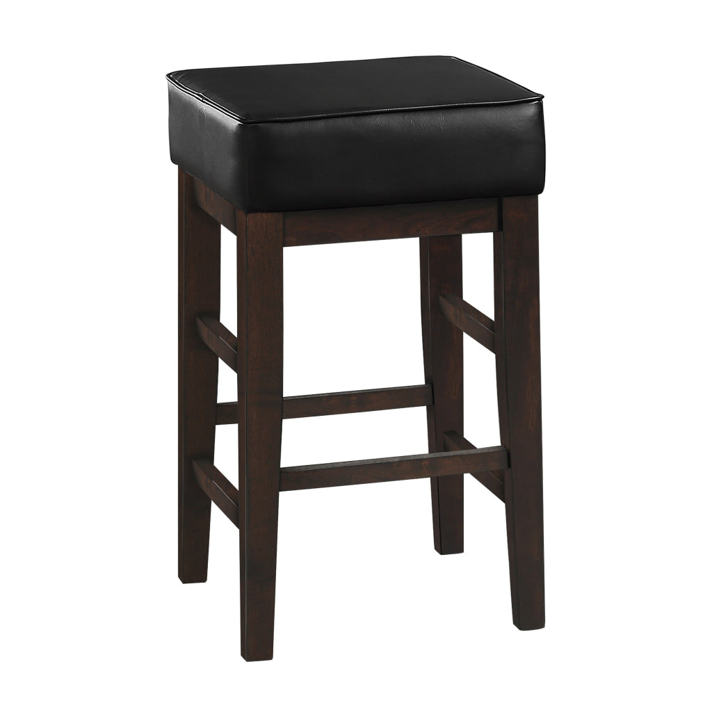 Vin 26 Inch Counter Height Stool Black Faux Leather Seat Dark Brown Set of 2 By Casagear Home BM314434