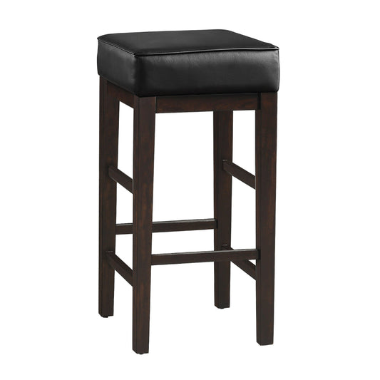 Vin 31 Inch Bar Height Stool, Black Faux Leather Seat, Dark Brown, Set of 2 By Casagear Home