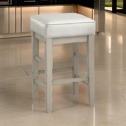 Vin 26 Inch Counter Height Stool, White Faux Leather Seat, Wood, Set of 2 By Casagear Home