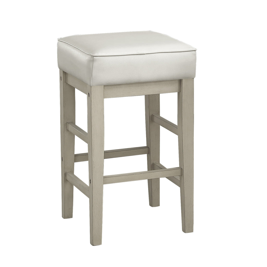 Vin 26 Inch Counter Height Stool White Faux Leather Seat Wood Set of 2 By Casagear Home BM314437