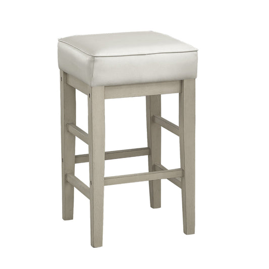 Vin 26 Inch Counter Height Stool, White Faux Leather Seat, Wood, Set of 2 By Casagear Home